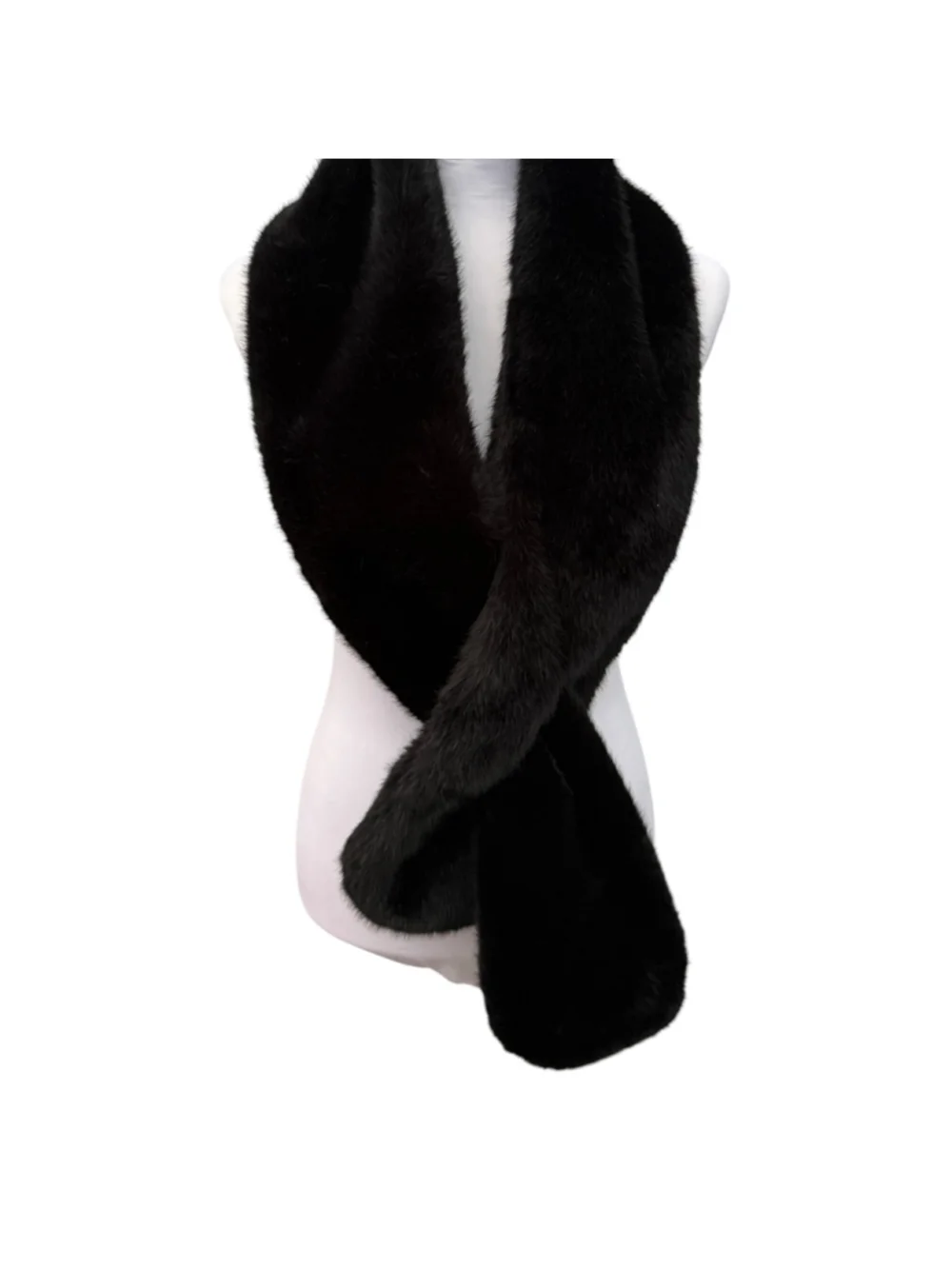 Black Plush Faux Fur Pull-Through Scarf Elegant Winter Wrap